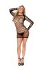Diamond Net Long Sleeve Mini Dress and G String Os Black