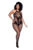 Vino Noir Floral Fishnet Bodystocking Plus O/sx Black