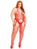 Seamless Heart Net Suspender Bodystocking - 1x/2x - Red