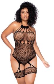 Leopard Halter Fishnet Bodysuit