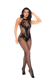 Vino Noir Floral Fishnet Bodystocking Os (Option: BLACK)