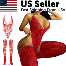 Women Lace Sexy Lingerie Nightwear Babydoll Sleepwear Bodysuit Dress Plus Size (Lingerie Size: Large, Lingerie Color: Red)